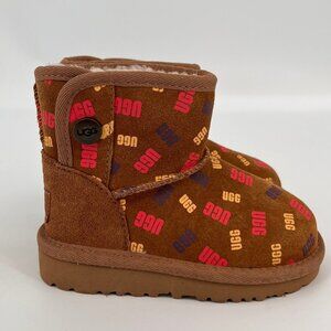 UGG Jona Confetti Logo Ankle Boots Brown Toddler Size 7 Leather Shearling Wool